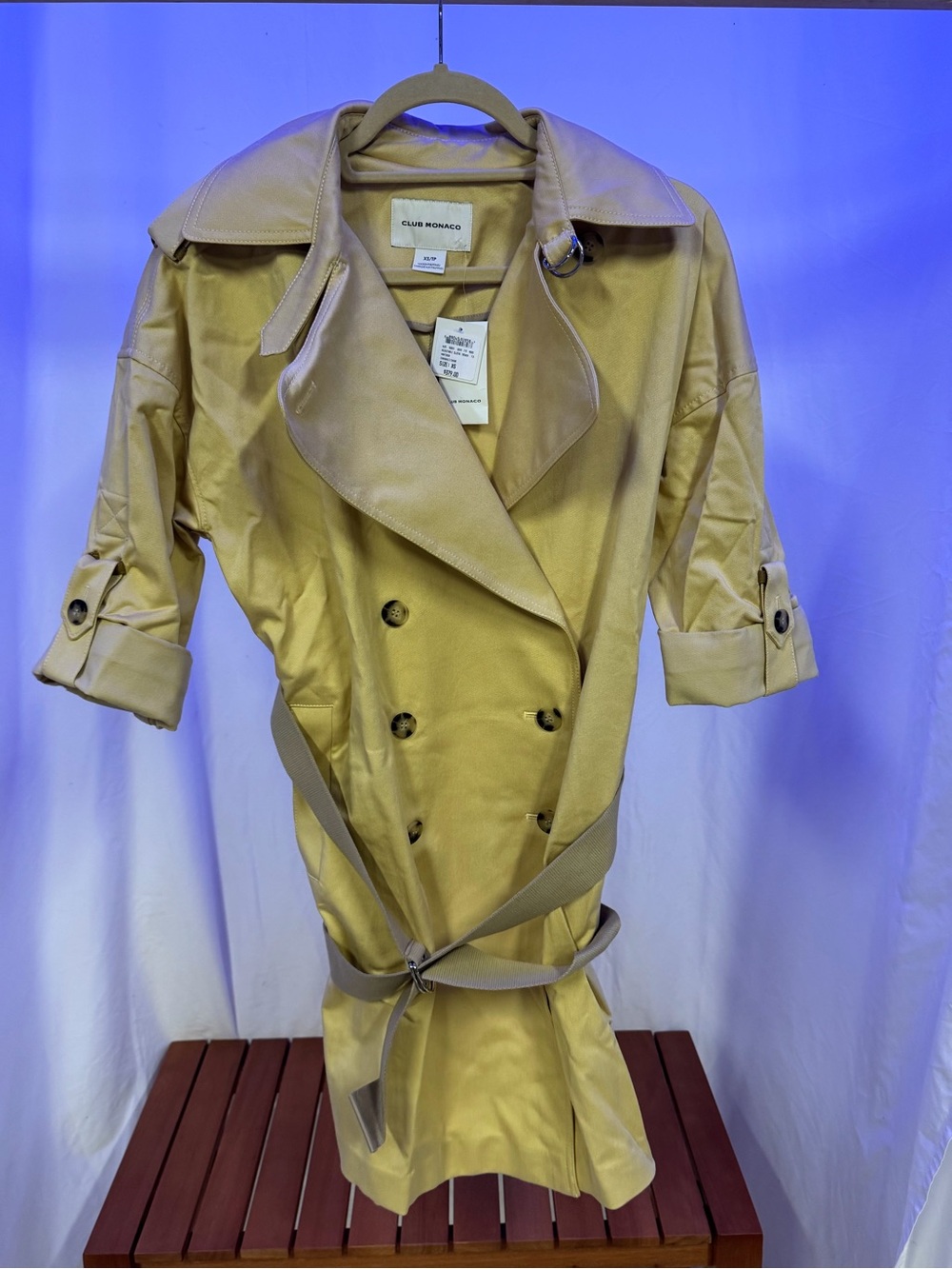 Club Monaco Tan Double-Breasted Trench Coat with Belt